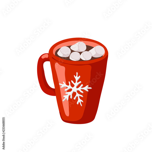Red mug with cocoa icon isolated on white