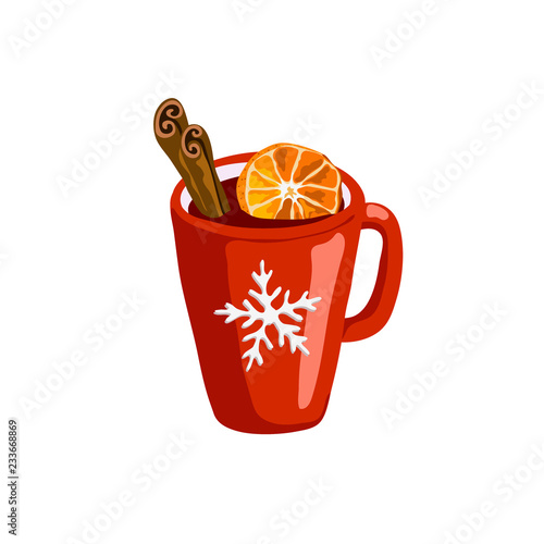 Red mug with mulled wine icon isolated on white