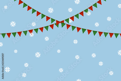 イラスト素材：クリスマスのイメージの三角旗・パーティーフラッグ｜横位置・CHRISTMAS　Party Flag