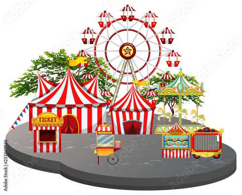Fun fair scene white background