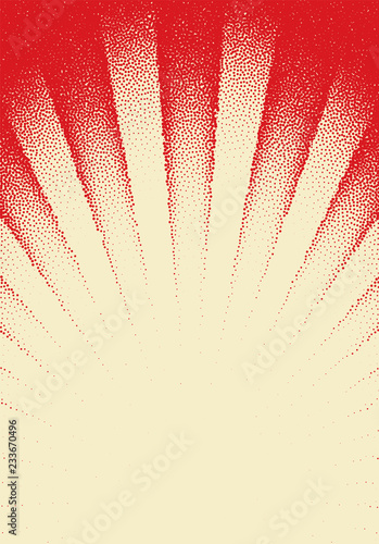 Dotwork sun rays card with stippled dots in vintage or grungy tattoo retro style