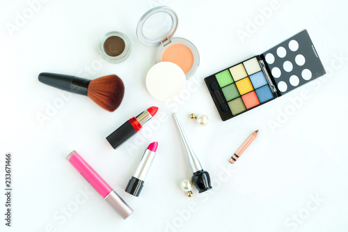 fashion professional makeup accessories equipment attractive fashion woman .on white background