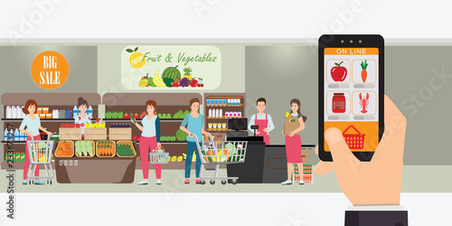 Hand holding smartphone with shopping app.