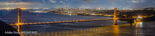 Panel kuchenny z motywem Panoramic night view of Golden Gate Bridge, San Francisco downtown area in the background, California