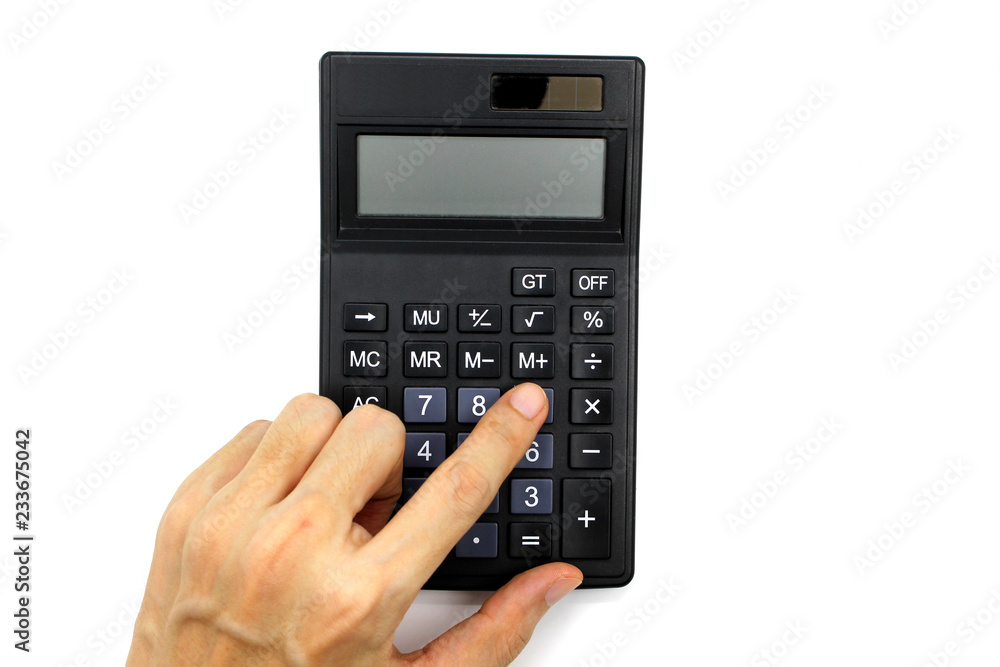Hand use calculator isolated on white background Hand use calculator isolated on white background
