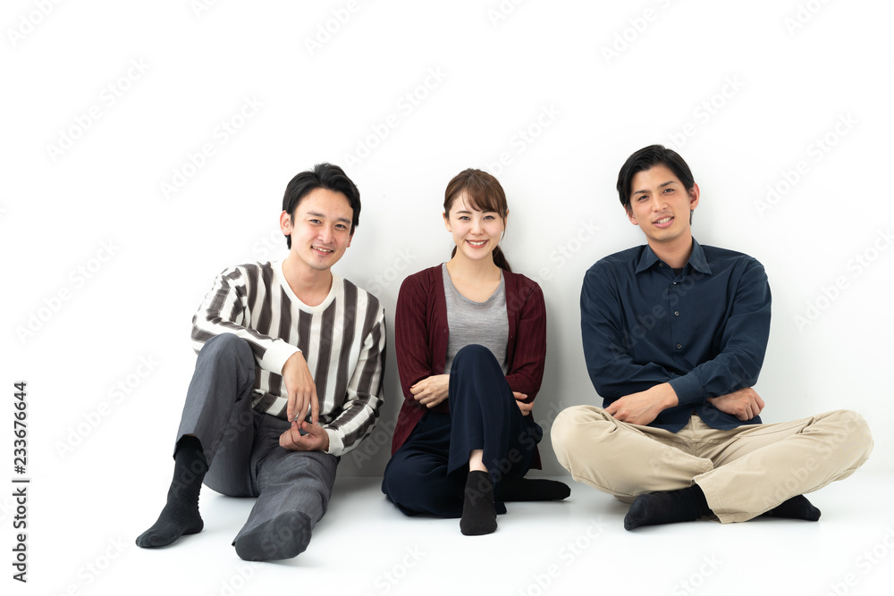 young asian group relaxing on white background young asian group relaxing on white background