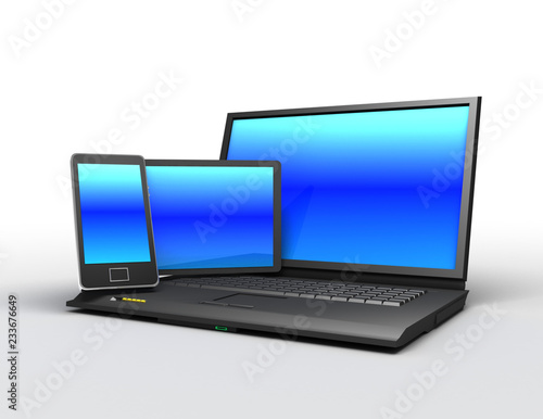 laptop , mobile phone and tablet pc . 3d rendered illustration