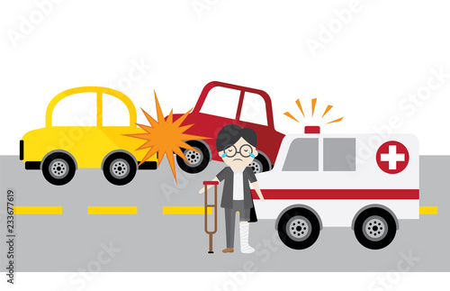 set vector accident car and smash up, isolated auto mobile crash on white background.