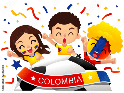 Vector illustration of Colombia football fans characters celebrating