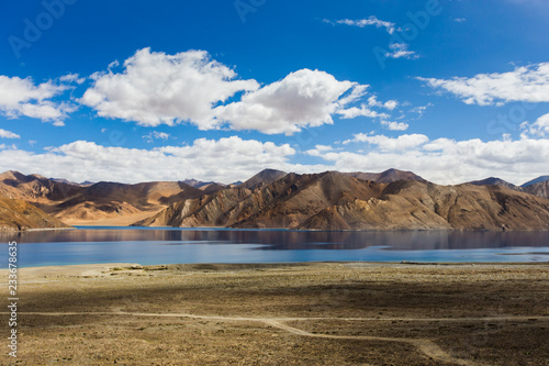 Pangong Lake in Ladakh, North India. Pangong Tso is an endorheic lake in the Himalayas situated at a height of about 4,350 m photo