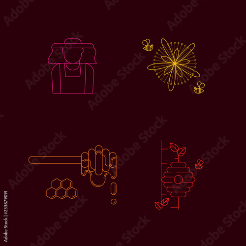 honey vector linear icon set
