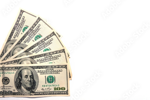 money fan. stack of dollars isolated on white backround. bundle of hundred dollar bills