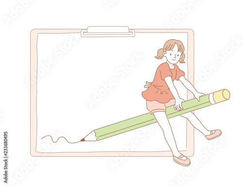 Girl riding on a pencil broom