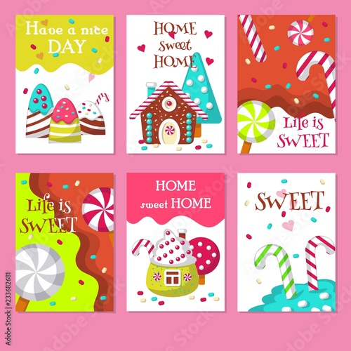 Vector set of cards with sweet candies