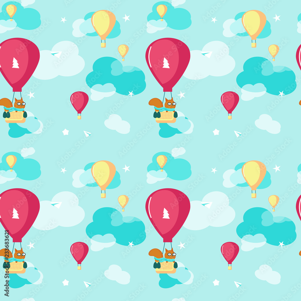 Vector seamless pattern with cute pilot squirrel