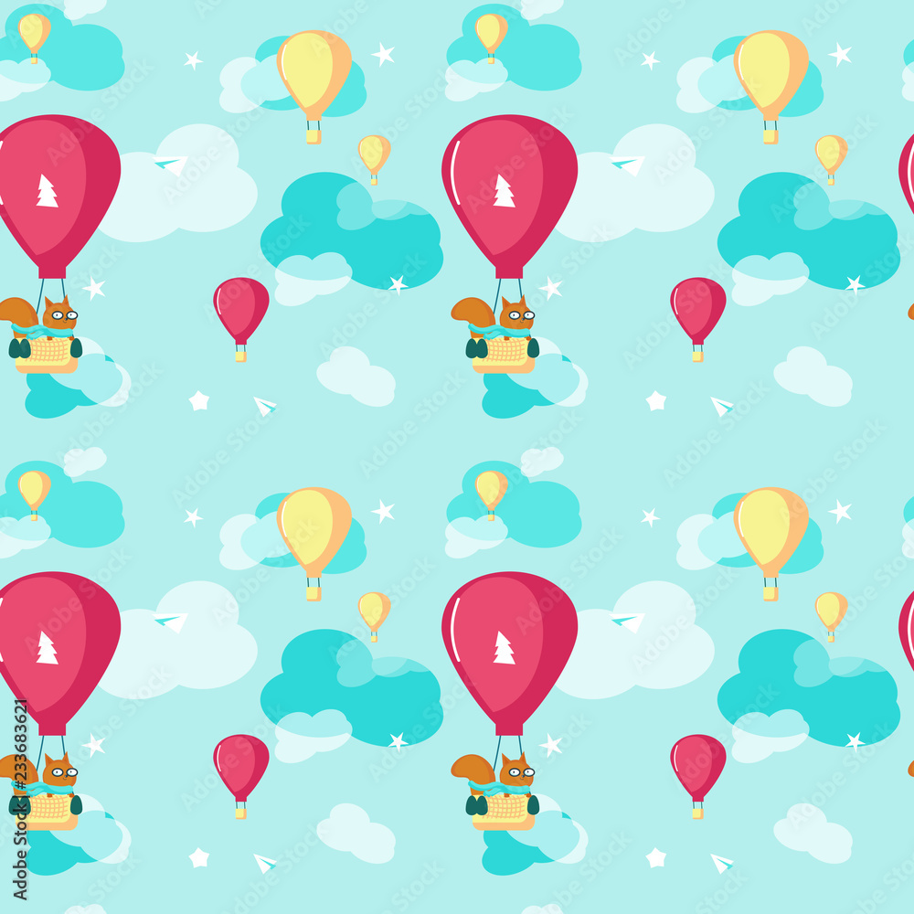 Obraz premium Vector seamless pattern with cute pilot squirrel