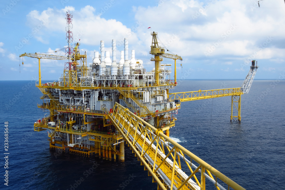Oil and gas industry .Offshore construction platform for production oil and gas, Production platform and oil and rig industry . Oil and gas industry .Offshore construction platform for production oil and gas, Production platform and oil and rig industry .
