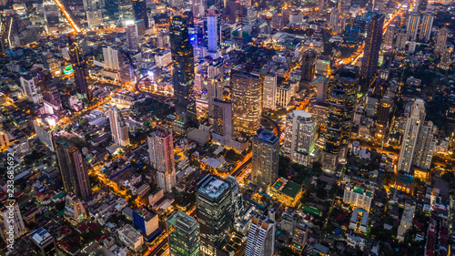 Photography Aerial view Bangkok skyscraper on Sathorn Road center of business in Bangkok downtown, Bangkok, Thailand
