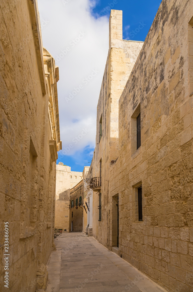 Mdina, Malta. Colorful narrow medieval street