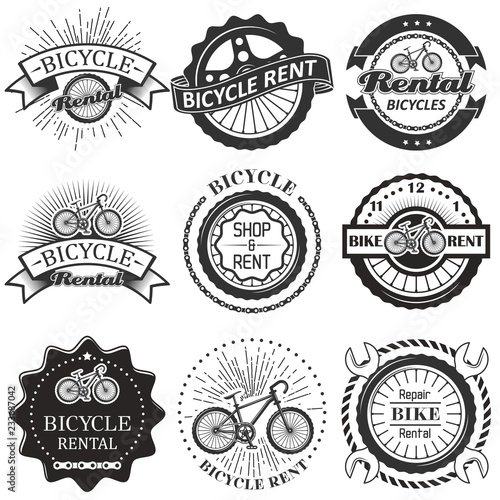 Vector set of bicycle rental badges labels logo