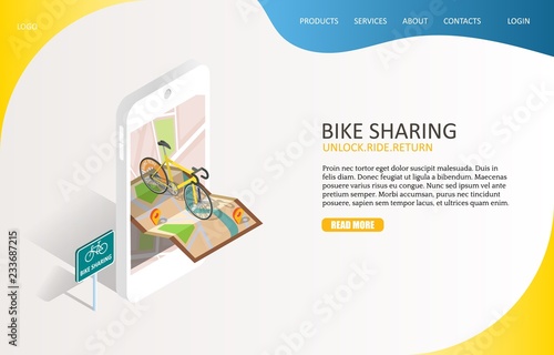 Bike sharing landing page website vector template