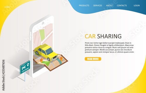 Car sharing service landing page website vector template