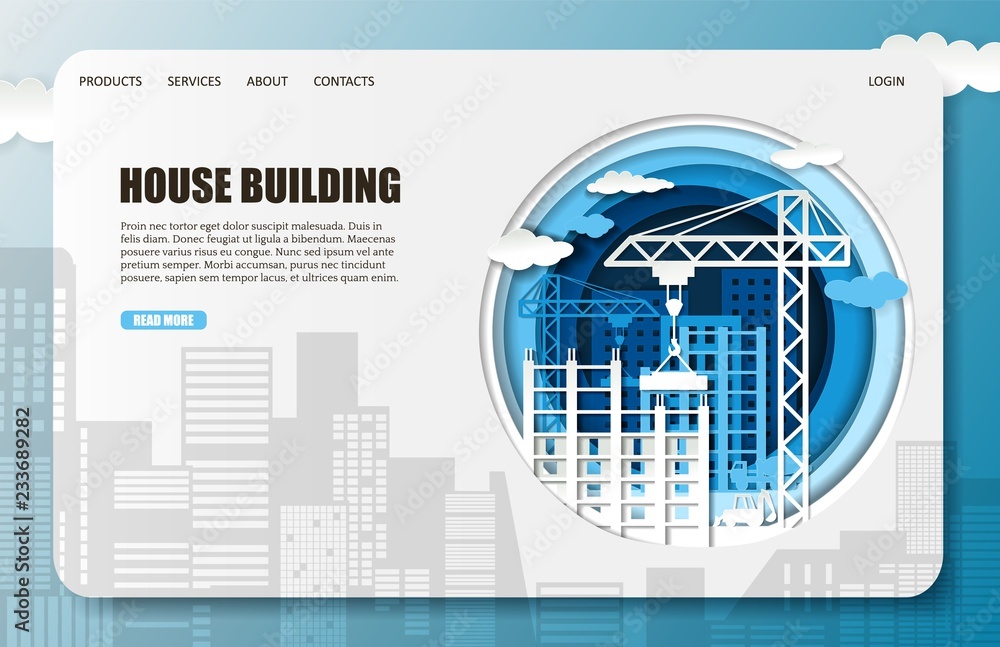 Vector paper cut house construction company landing page website ...