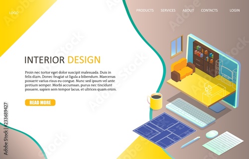 Interior design landing page website vector template