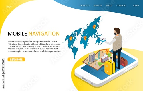 Mobile navigation landing page website vector template