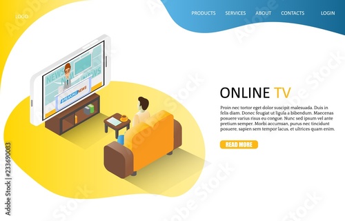 Online TV landing page website vector template