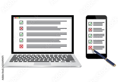 Online survey or checklist concept vector illustration