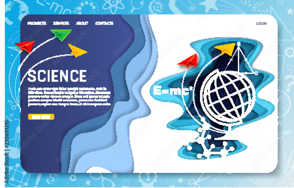 Fototapeta premium Vector paper cut science landing page website template