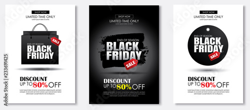 Set of black friday sale flyer template. Use for poster, newsletter, shopping, promotion, advertising.