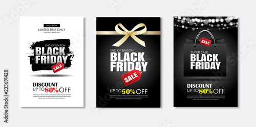 Set of black friday sale flyer template. Use for poster, newsletter, shopping, promotion, advertising.