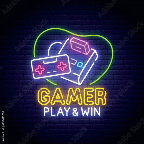Retro Games neon sign, bright signboard, light banner. Game logo, emblem. Vector illustration