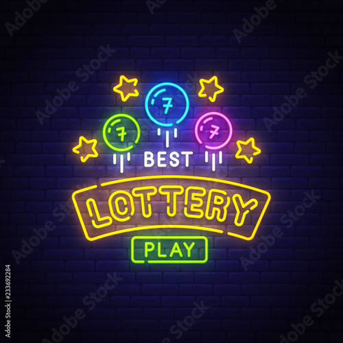 Lottery neon sign, bright signboard, light banner. Big win logo, emblem. Fortune label. Vector illustration