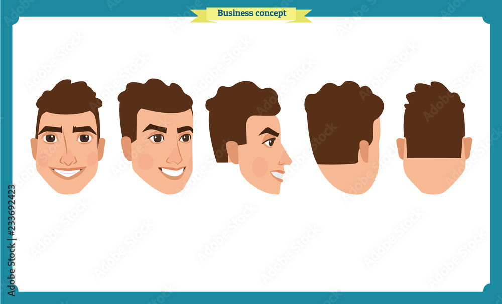 Fototapeta premium working people, business man avatar icons.Flat design people characters.Business avatars set. Isolated vector on white. Front, side, back.for design, animation.