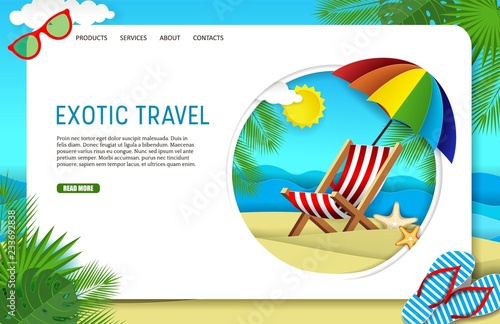 Vector paper cut exotic travel landing page website template