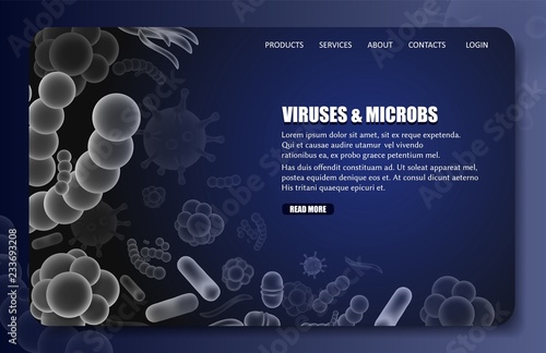 Viruses and microbes landing page website vector template