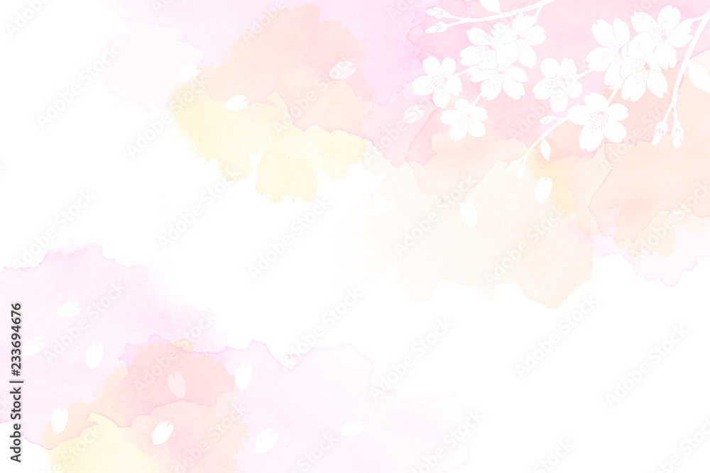 桜のイラストと水彩タッチの背景
