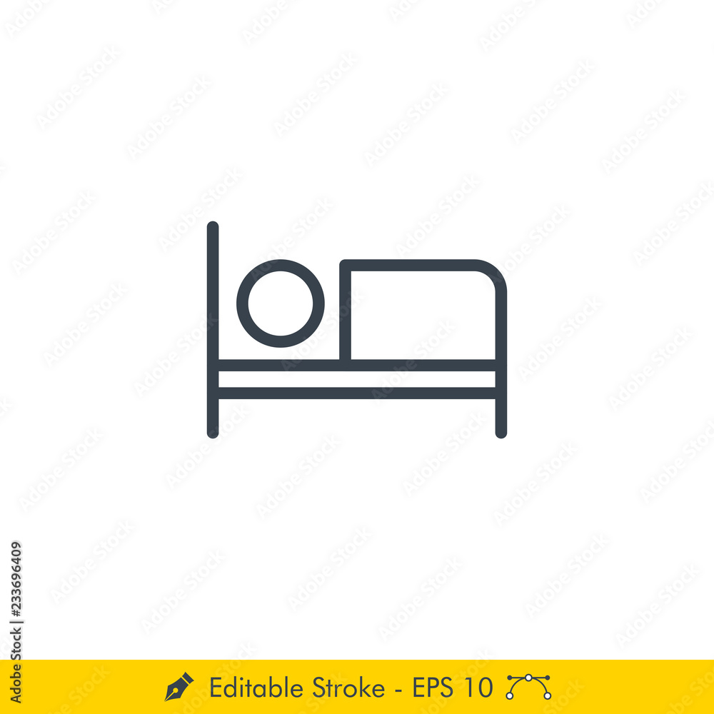 Bed (Hotel) Icon / Vector - In Line / Stroke Design Bed (Hotel) Icon / Vector - In Line / Stroke Design