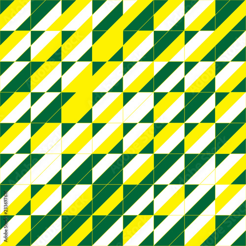 Abstract geometric background. Seamless pattern in tricolors green, white and yellow.