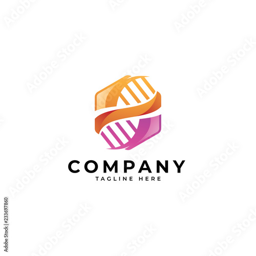 DNA logo, helix and hexagon vector icon