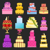 Vector cartoon flat wedding cakes