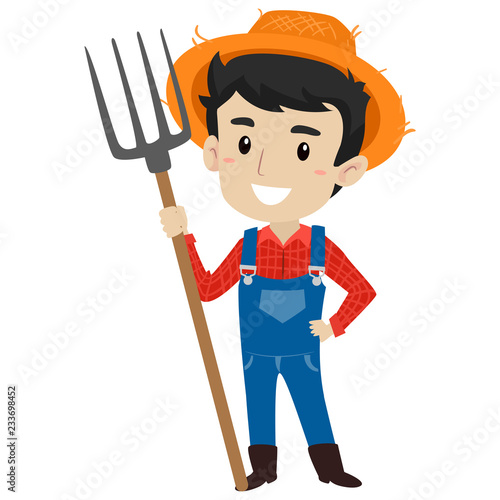 Vector Illustration of a Farmer Man holding a Pitch Fork
