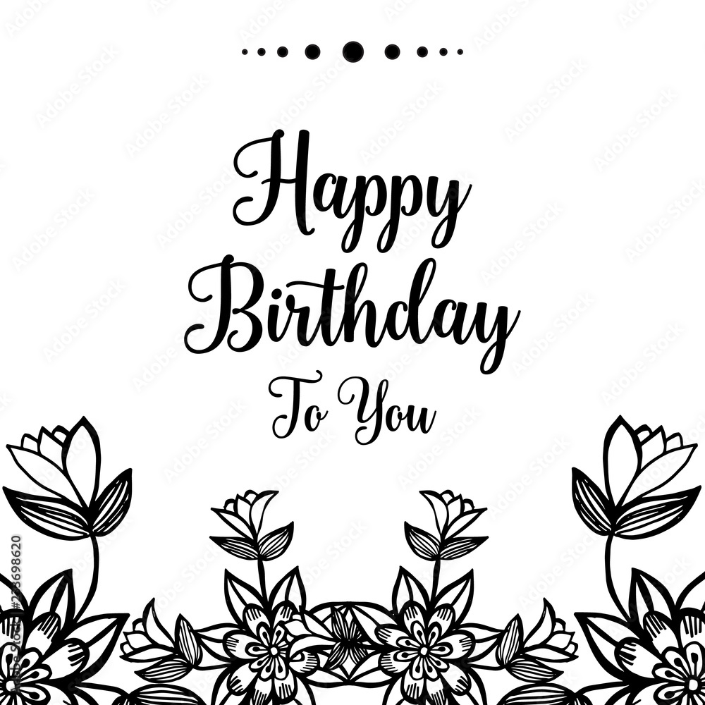 Happy birthday invitation card with floral vector illustration
