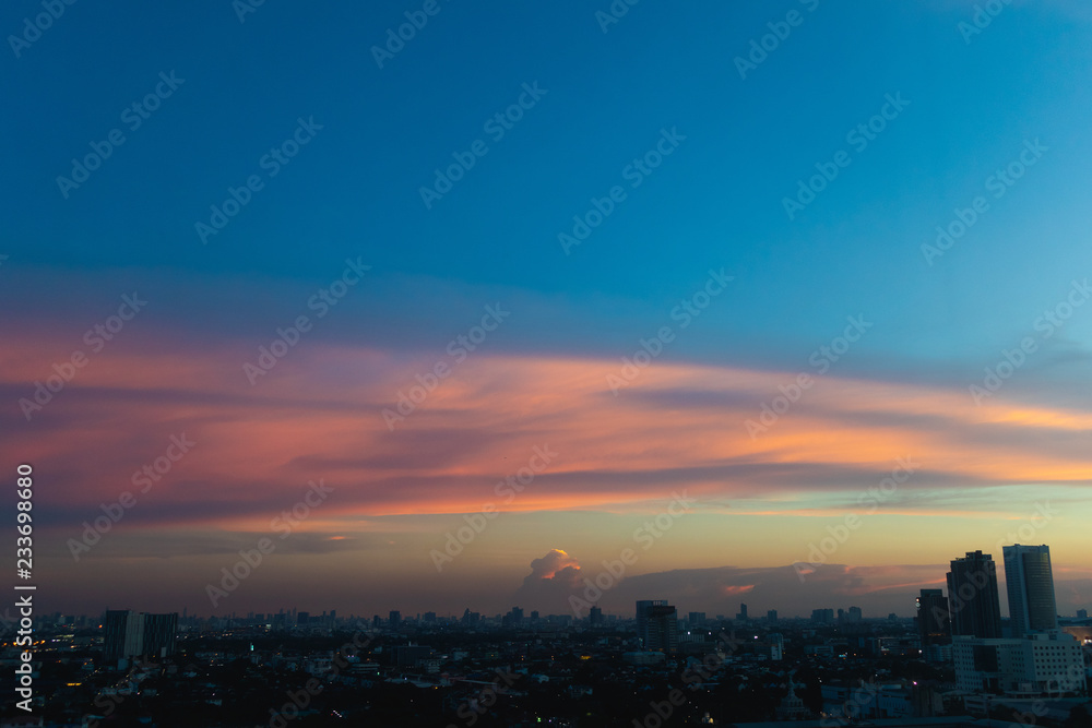 Evening sky of a city in Thailand.