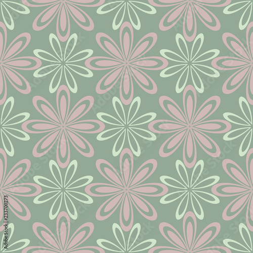 Green floral background. Seamless pattern with flower designs