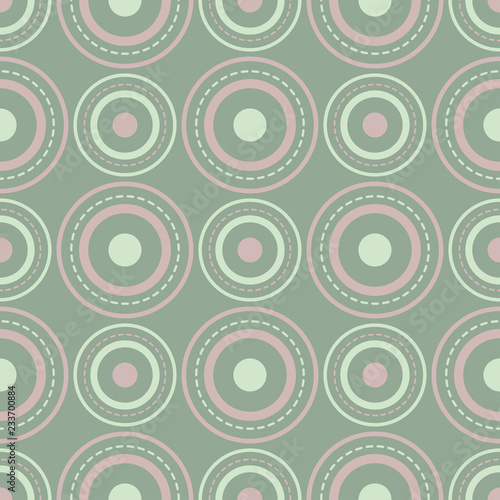 Geometric dark green seamless background wth pink elements