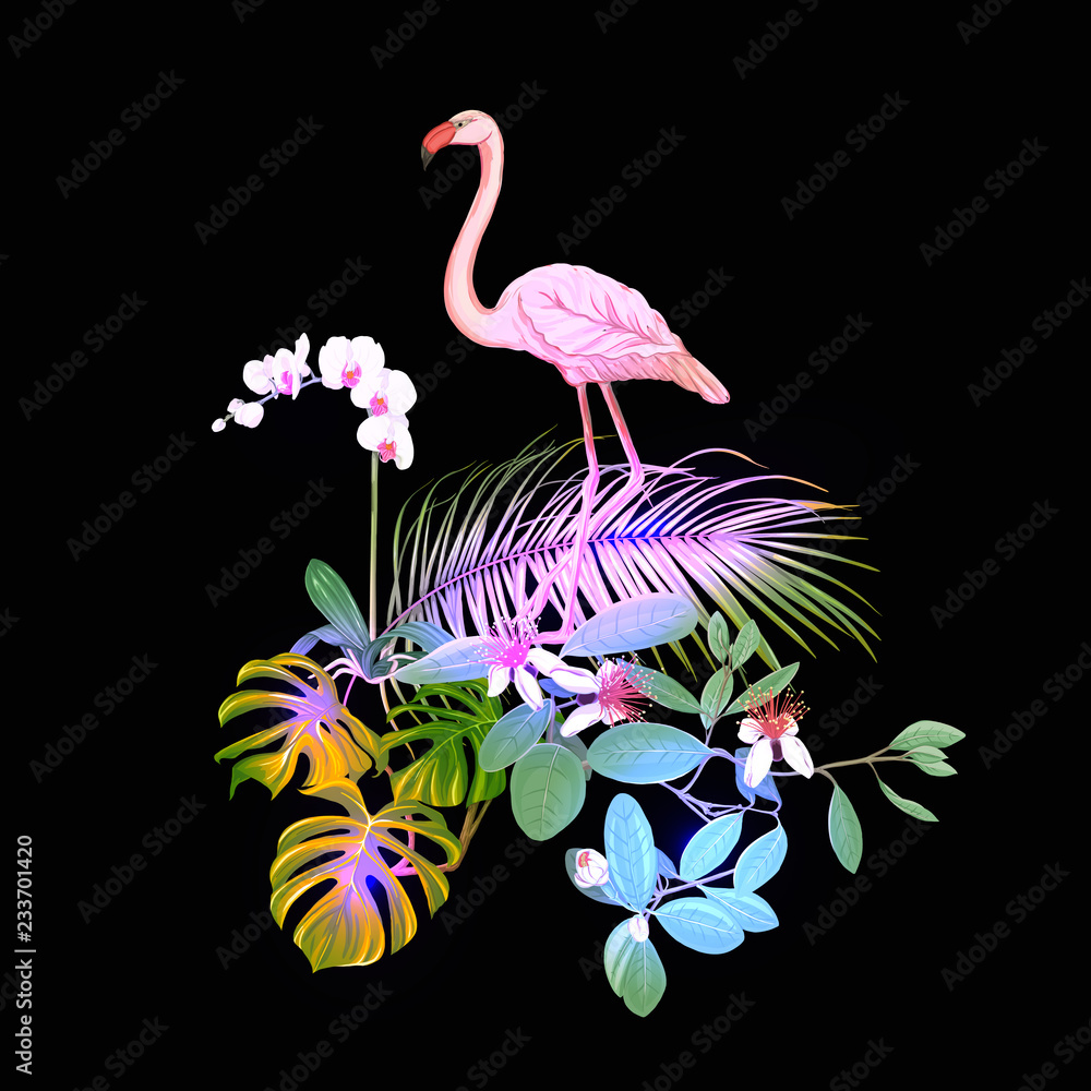 Obraz premium A composition of tropical plants, palm leaves